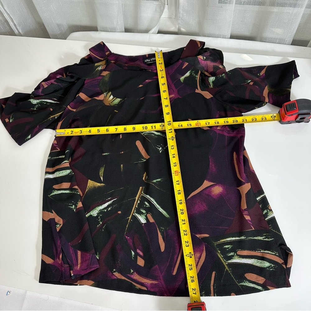CITY CHIC blouse dressy to casual cold shoulder short sleeve black plum S/16 - Picture 2 of 8